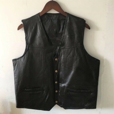 Men Black PU Leather Vest Waistcoat Gothic Punk Rock Motorcycle Biker  V-neck Top