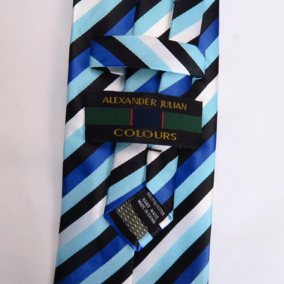 Colours by Alexander Julian Blue Black Diagonal Stripe Mens Neck Tie 56x3.25 - Image 3 of 4