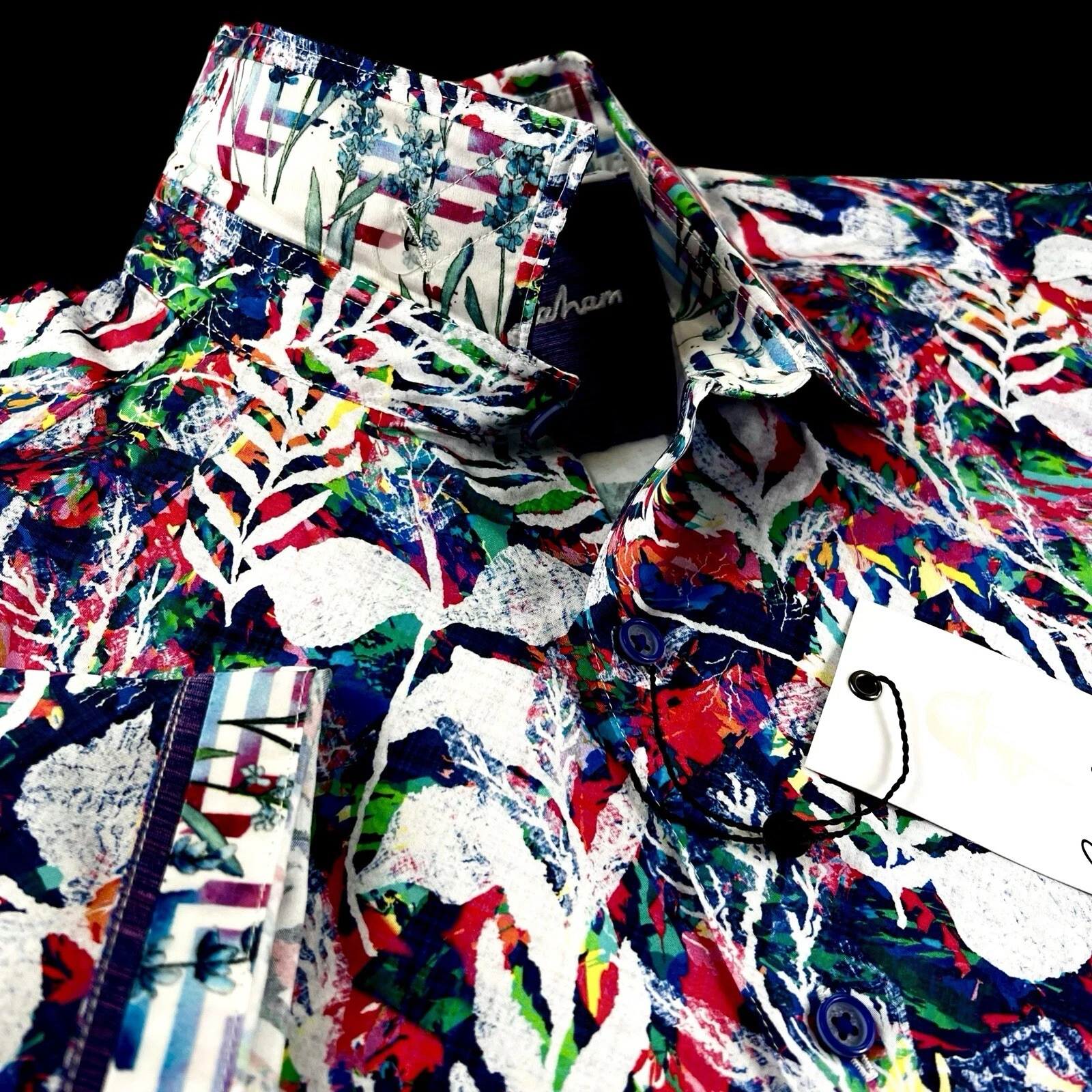 Robert Graham Geometric Paisley Overlaying Colorfu Floral Short Sleeve Shirt 2XL
Opens in a new wind