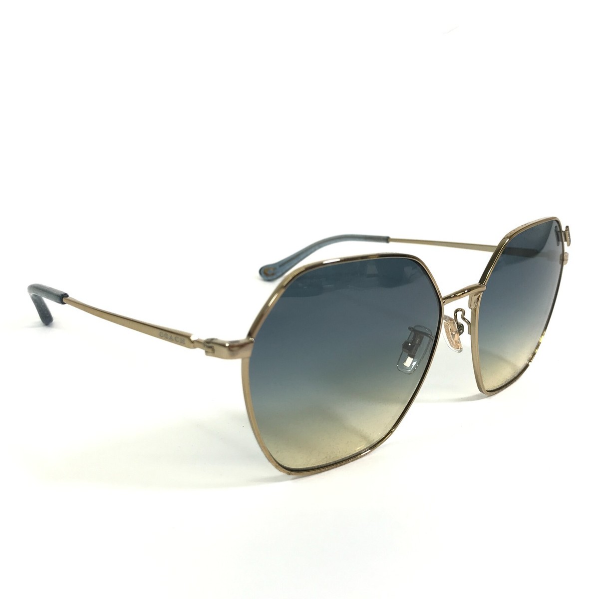 Coach Sunglasses HC 7132 C7998 900579 Gold Hexagon Blue Coach Sunglasses HC 7132 C7998 900579 Gold Hexagon Blue