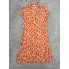 LOFT Dress Womens Size S Floral Midi Button Boho Feminine Shirtdress Orange