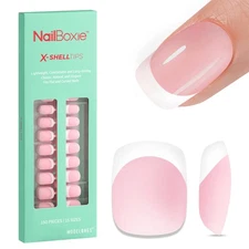 French Tip Press on Nails, 150Pcs Extra Short Square Fake Nails with Nail Box