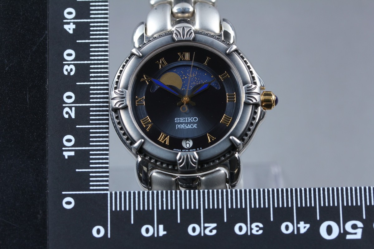 Vtg1993 [N MINT] Seiko Presage 6F34-6060 Silver MoonPhase Roman Qz