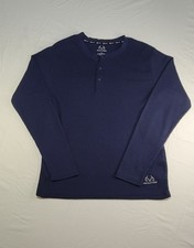 Realtree Mens L Navy Thermal Waffle Knit Henley Long Sleeve Casual Shirt