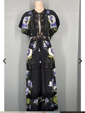 New Farm Rio Soft Garden Black Laces Short Slv Maxi Dress Women's Sz M NWT