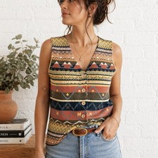 VTG Passports Of Pier 1 Imports Sweater Vest Size M Southwest Fair Isle Cottage