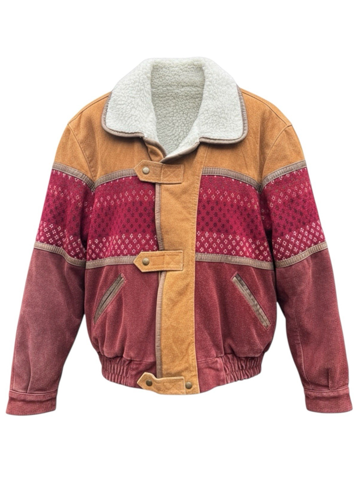 Vintage Shearling Jacket Patchwork Suede Lined Sh… - image 1