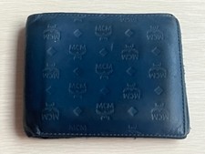 MCM Worldwide Bifold Monogram Leather Wallet in Visetos Blue USED / PRE-OWNED