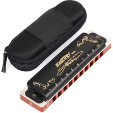 Easttop Black 10 Hole 20 Tone Diatonic Blues Harmonica Key of D Case Beginner