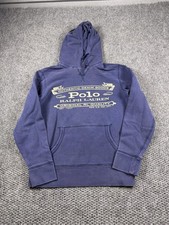 Polo Ralph Lauren Hoodie Mens Small Blue Pullover Fleece Graphic Logo Sweatshirt