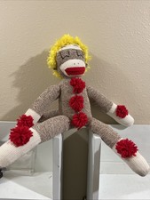 Sock Monkey Girl Has Tail Plush 23" Great Condition