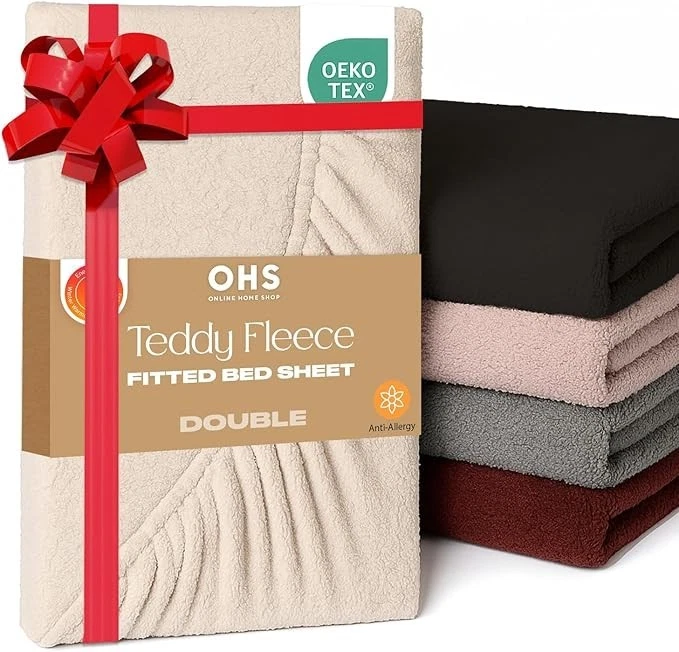 GLOWWORLDUK Brentfords Teddy Fleece Fitted Bed Sheet Plain Thermal Warm Soft Luxury Bedding