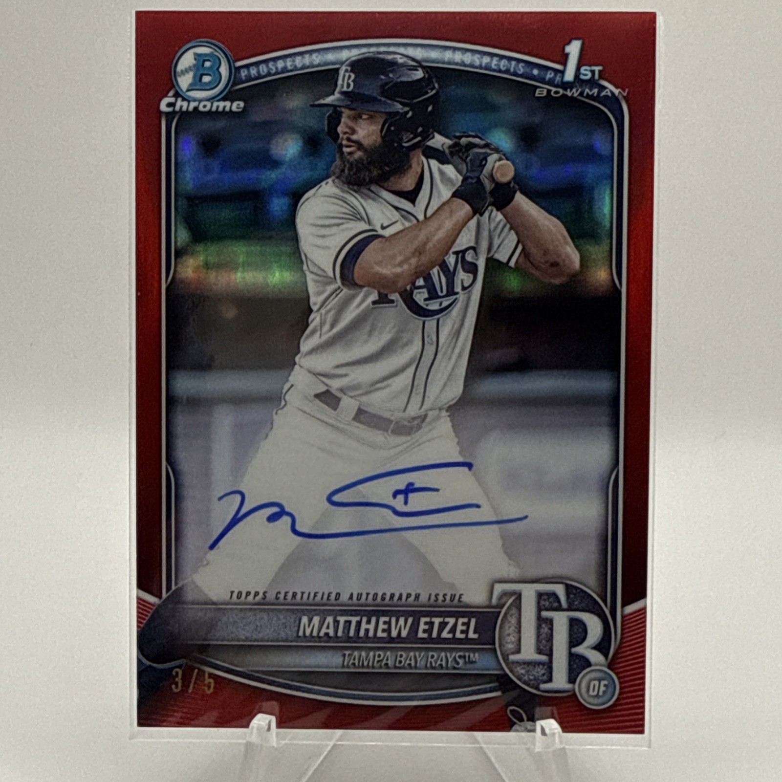 Matthew Etzel 2025 Bowman Chrome 1st Bowman True Red Refractor Auto /5 Rays