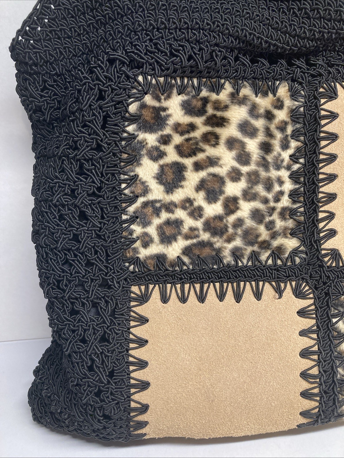 Vintage Chateau Macrame Black Patchwork Boho Wove… - image 2