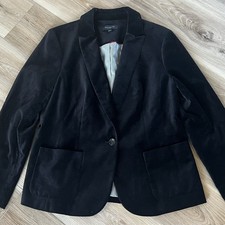 Talbots Black Velvet Blazer 12 Classic Preppy Holiday Luxe Jacket Business Work