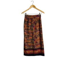 Vintage 90s Southwestern Geo Print Midi Skirt Petite Boho Aztec USA Stonebridge