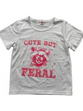 Kids White Cute But Feral Graphic Short Sleeve T Shirt, Size 110