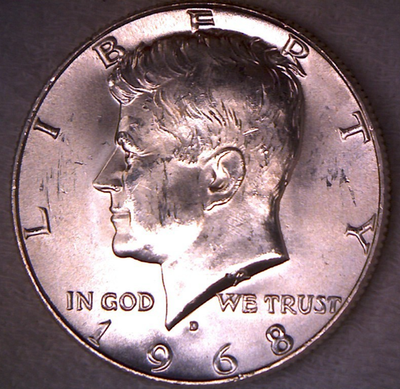 アメリカ硬貨40ドル銀貨入り 1968 D UNCIRCULATED SILVER KENNEDY HALF DOLLAR 40% SILVER OUT OF