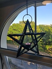 Black Hanging Candle Holder Pentagon Style Metal Real Glass Home Decor