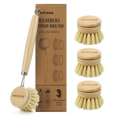 koStamm Bamboo Dish Brush with Long Handle - Natural Dish Scrubber Brush Set...