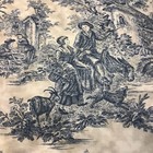 Cotton Toile Fabric 6 Yards & 15” X 44” Blue White Gray French Country Farm Life