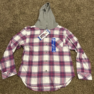 Roxy Girl Purple Plaid Flannel Button Up Hooded Shirt NWT A22