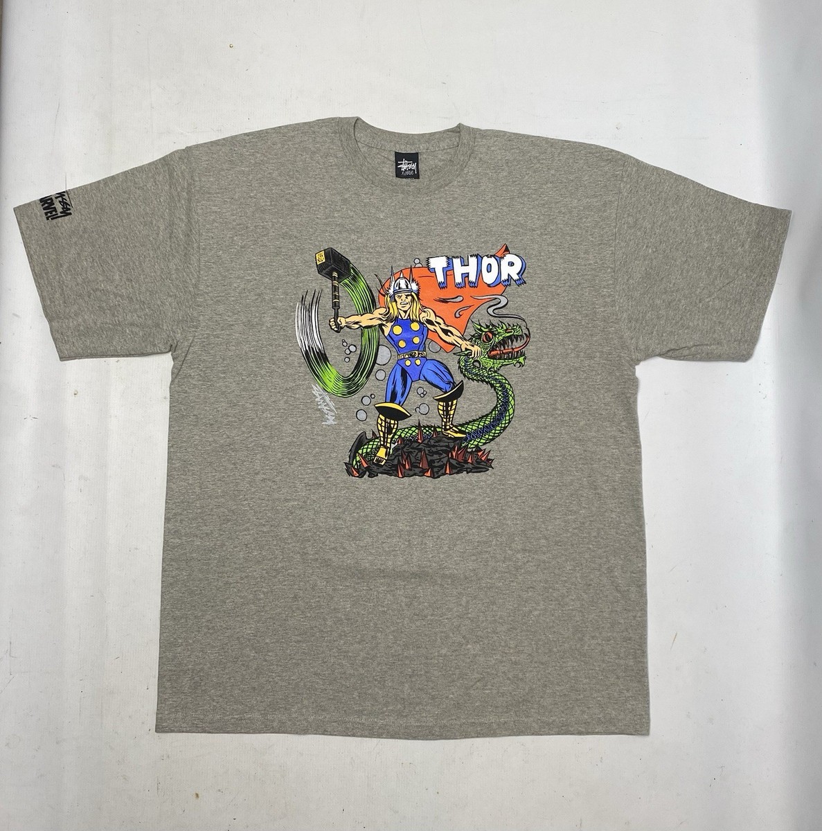 Marvel X Stüssy Thor T-shirt, size XL, gray,new | eBay