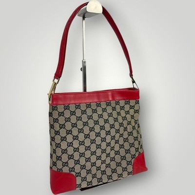 GUCCI GG Canvas Leather One Shoulder Bag Red 001 4231 Women Pre-Owned