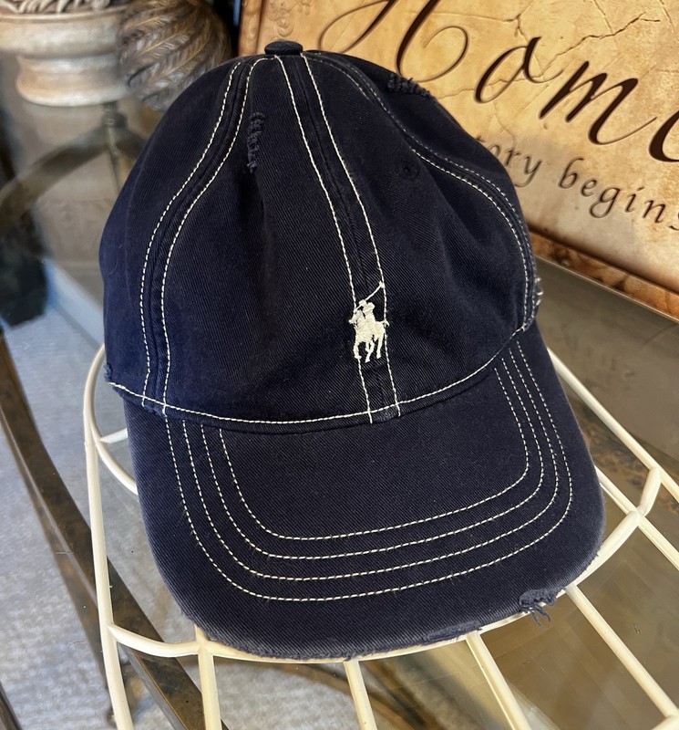 VTG Polo Ralph Lauren RL Leather Adjust Baseball Cap Hat Adult One Size BLUE