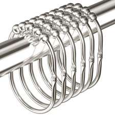 12PCS Wide Shower Curtain Hooks Rust Proof Stainless Steel Rings Chrome Roller
