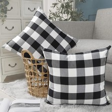 Set of 2 Farmhouse Sage Green Gingham Throw Pillow Covers 18x18 Checkered Pla...