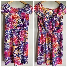 Calvin Klein Vibrant Abstract Leopard Ruffle Dress Pink Purple Multi Size 10