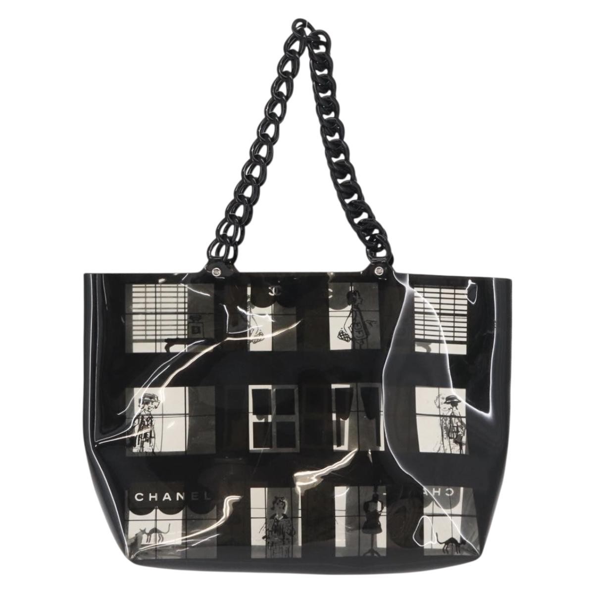 CHANEL トートバッグ　ノベルティ　COCO グラフィティ Chanel Coco Window Tote Printed Vinyl Black Plastic Tote Bag | eBay