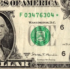 2017 Star note one dollar bill F03476304* 640k sheet run 2 of 6 FW