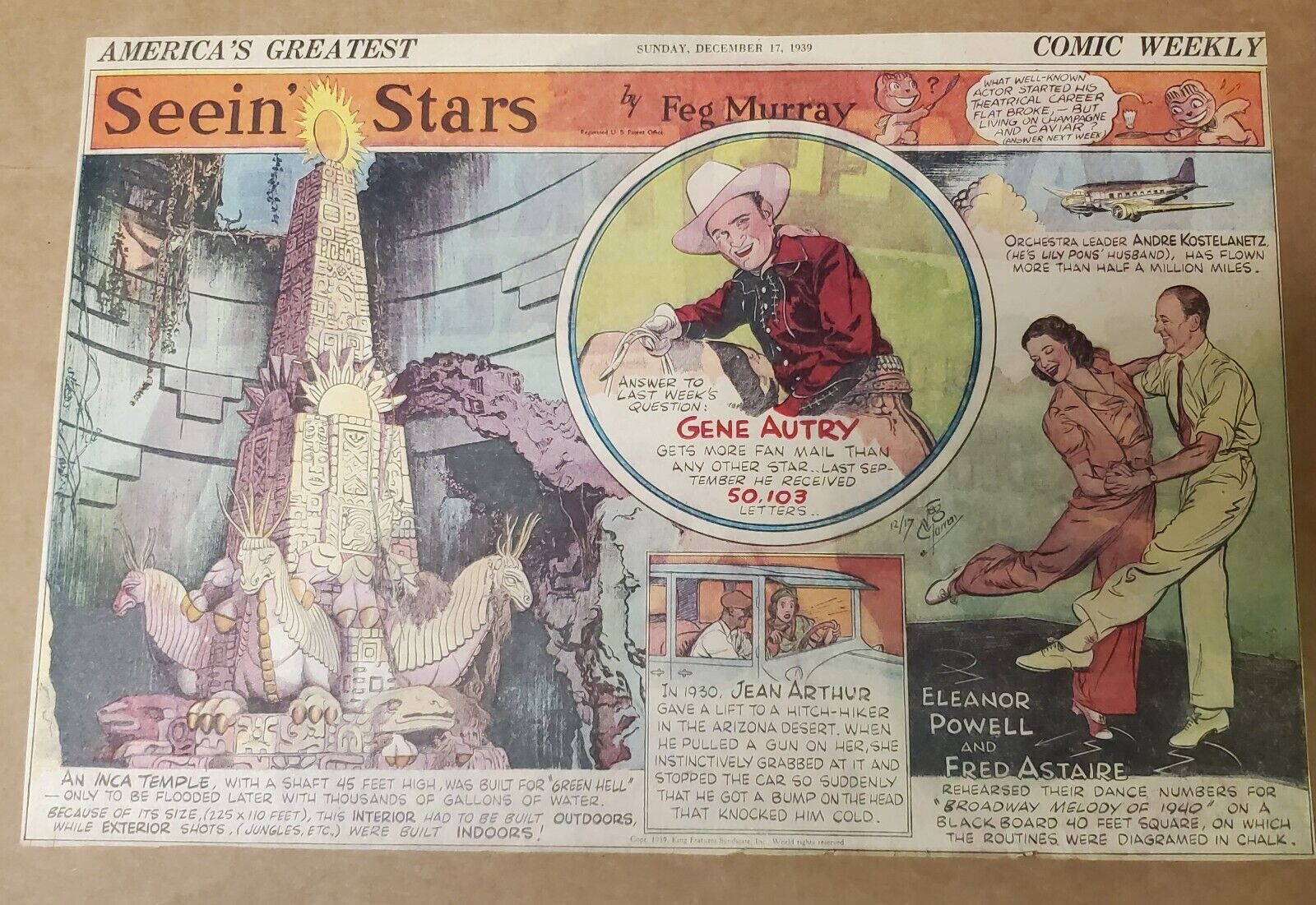 1939 Gene Autry Powell & Fred Astaire Seein' Stars by Feg Murray Comic Strip