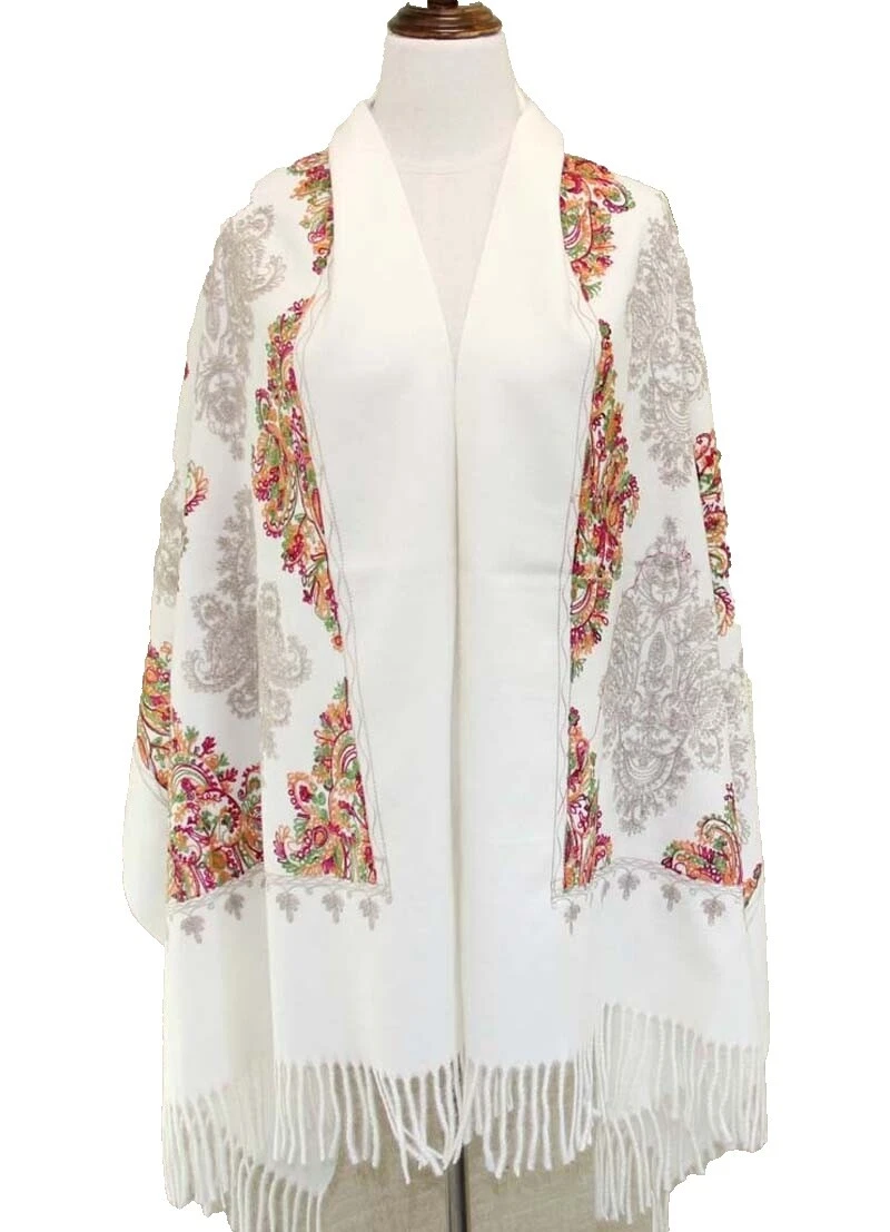 Bufandas y estolas Floral blanca de Cachemira para Mujeres