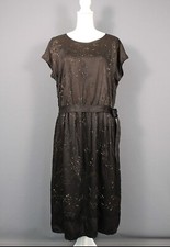 VTG Women's 20s Black Silk Beaded Dress 1920s Long Gown Sz M/L