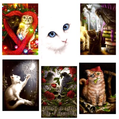 Sie schwarzer Drache Linda Jones Gothic Katze Rabe Eule Kunst Grußkarte Weihnachten Tag