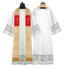 Exquisite Gold Clergy Stole with Cross and Flame Design – Liturgical Vestment