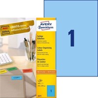 Avery Zweckform 3471 Blaue Etiketten (100 Aufkleber, 210X297Mm Auf A4, Permanent