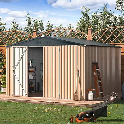 AECOJOY Outdoor Metal Storage Shed Utility Tool Storage w/Lockable Door for Garden Patio