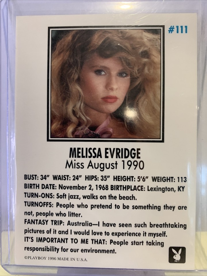 1996 Playboy Autograph#111 Miss August 1990 #111 Melissa Evridge 1128/