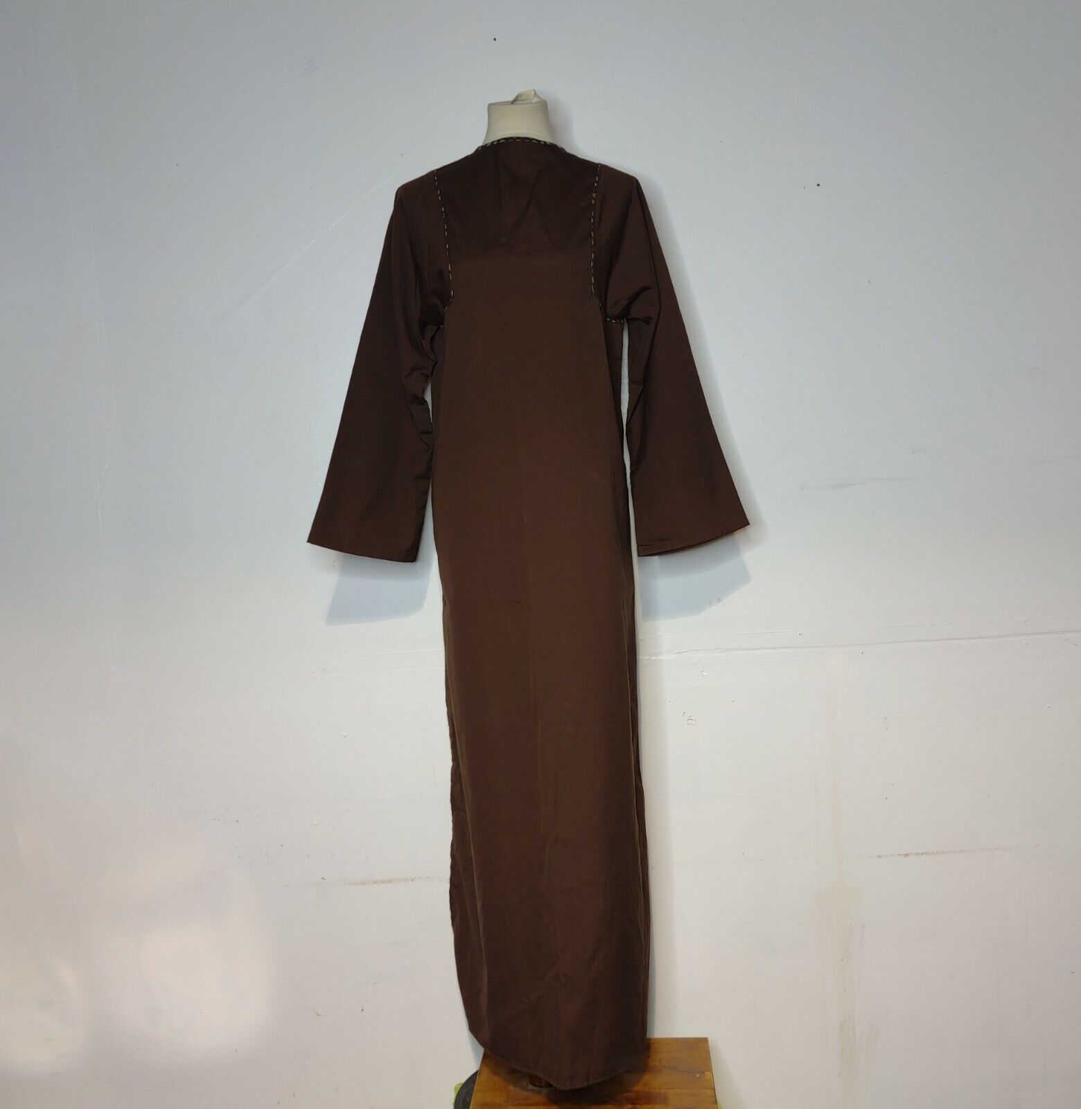 Vintage Homemade Long MOD Kimono Dress Brown Flor… - image 1