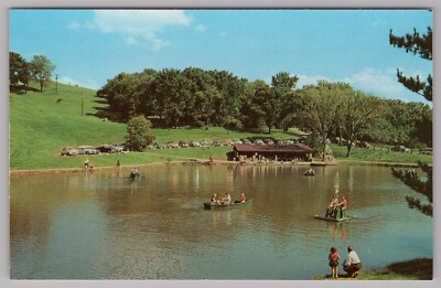 Schenk Lake Oglebay Park Wheeling W. VA Paddle Boat Action postcard C3