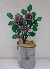 HM1- HANDMADE BEADED ROSE BOUQUET SCULPTURE FLORAL ARRANGEMENT SEED BEADS