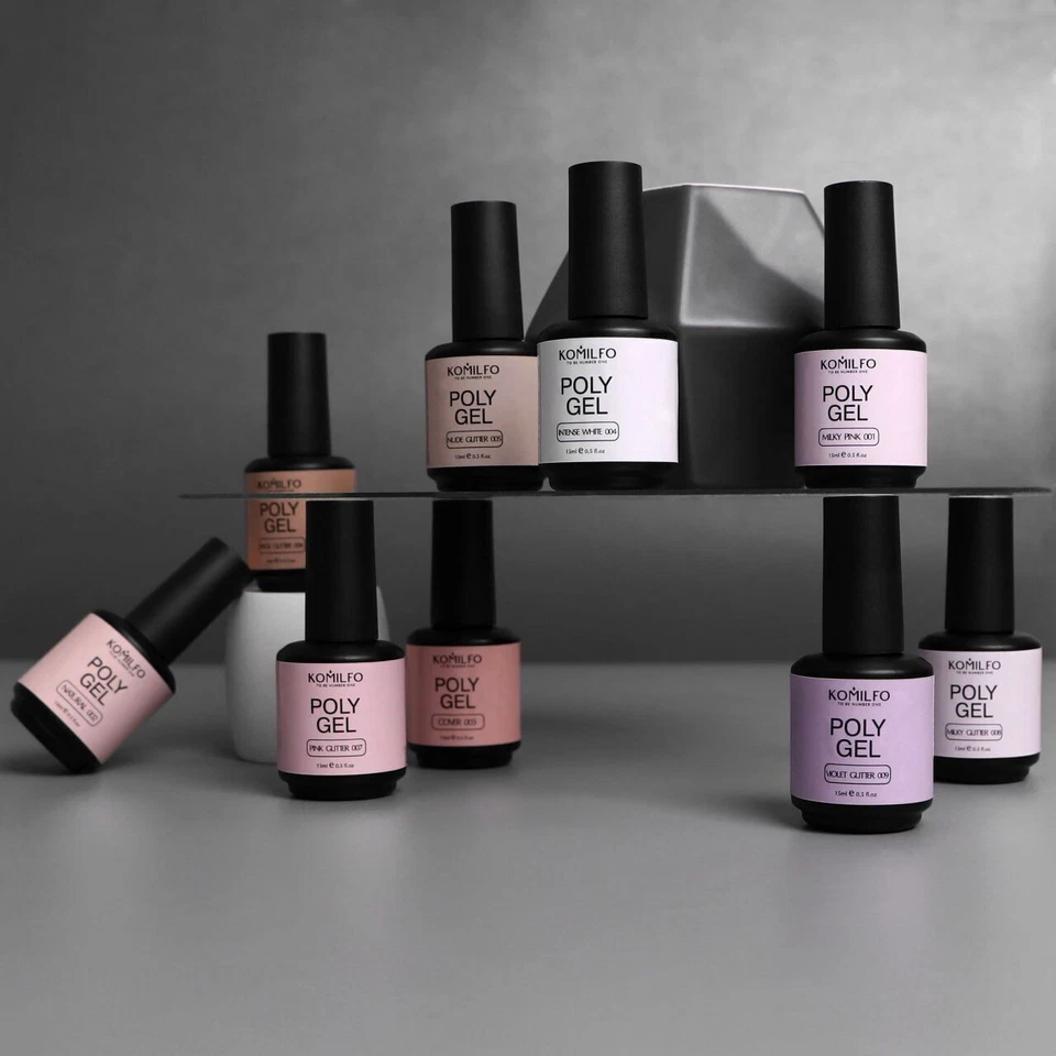 KOMILFO POLYGEL 15ml Liquid Gel Nail System LED UV Color French Glitter Coat - Image 2 of 4