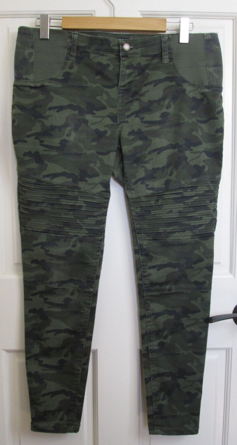 Tinsel Green Camo Skinny Moto Jeans Womens Size 8 35x27 Stretch Pockets 64-32687