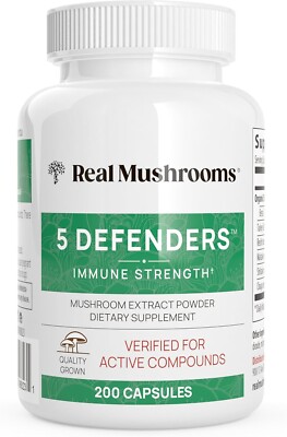 5 Defenders , Mushroom Extract Powder, 200 Capsules - AUTHENTIC REAL MUSHROOMS