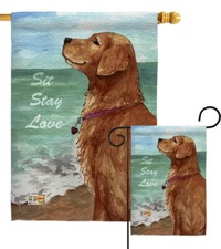 Golden Stay Love Pets Dog Retriever Ocean Puppy Garden House Yard Flag