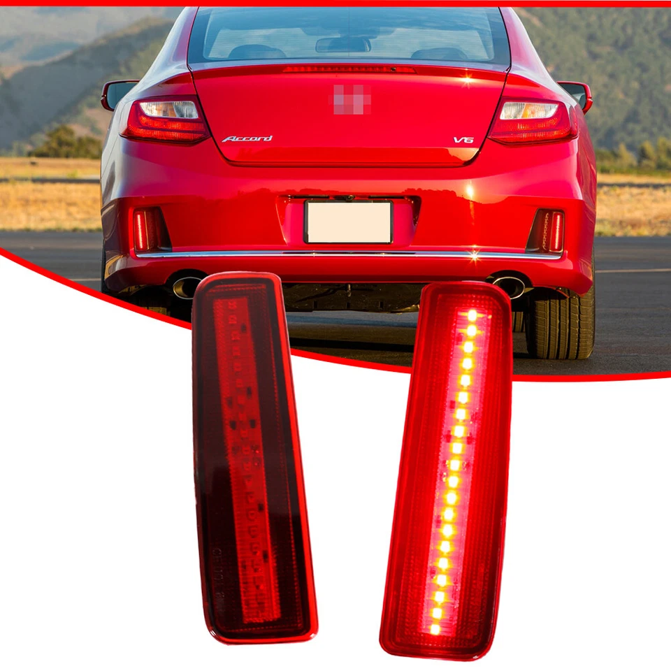 Luces de freno traseras LED rojas reflectoras de parachoques trasero para Honda Accord 2013-2015 cupé Foto 2 de 4